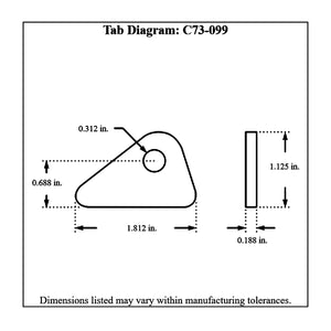 c73-099-4diagram Pro-werks 5/16 Inch Hole, 3/16 Inch Thick, 11/16 Inch Hole Height, Mild Steel Flat Weld Tab