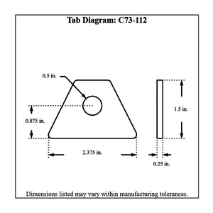 c73-112-10diagram Pro-werks 1/2 Inch Hole, 1/4 Inch Thick, 7/8 Inch Hole Height, Mild Steel Flat Weld Tab