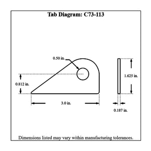 c73-113-4diagram Pro-werks 1/2 Inch Hole, 3/16 Inch Thick, 1-3/16 Inch Hole Height, Mild Steel Flat Weld Tab