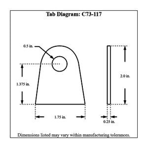 c73-117-4diagram_48584b48-2e8d-4f98-83dc-4cf6892c5779 Pro-werks 1/2 Inch Hole, 1/4 Inch Thick, 1-3/8 Inch Hole Height, Mild Steel Flat Weld Tab Each