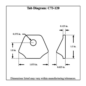 c73-120-10diagram_-_Copy Pro-werks 3/8 Inch Hole, 1/8 Inch Thick, 1 Inch Hole Height, Mild Steel Bent Weld Tab Each
