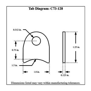 c73-128-4diagram_090a304e-8218-4482-bf71-edd41298d093 Pro-werks 5/16 Inch Hole, 1/8 Inch Thick, 3/4 Inch Hole Height, 1-1/2 Inch Tube, Mild Steel Radius Weld Tab Each