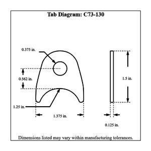 c73-130-4diagram_73abf12d-0a48-41d4-a5a1-5adb47743c3c Pro-werks 3/8 Inch Hole, 1/8 Inch Thick, 9/16 Inch Hole Height, 1-1/4 Inch Tube, Mild Steel Radius Weld Tab Each