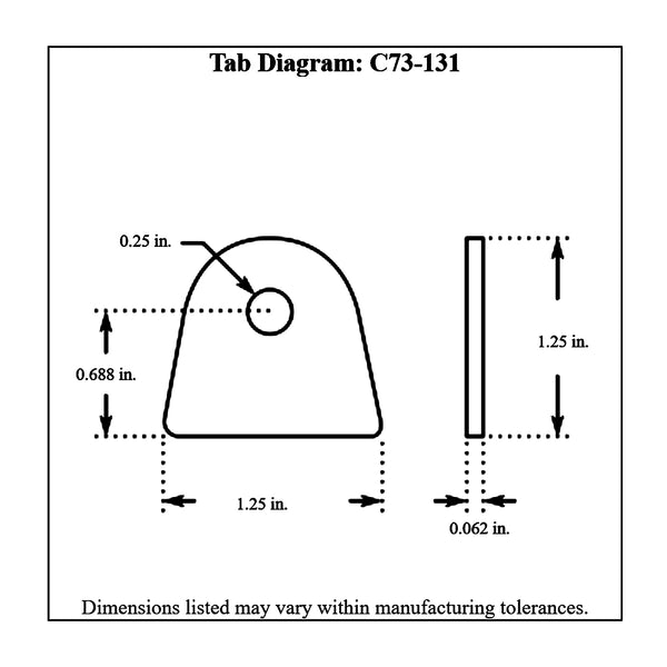 c73-131-10diagram 1/4 Inch Hole, 1/16 Inch Thick, 11/16 Inch Hole Height, Mild Steel Flat Weld Tab