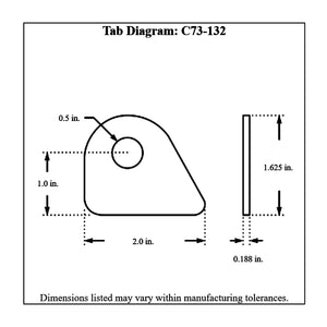 c73-132-4diagram Pro-werks 1/2 Inch Hole, 3/16 Inch Thick, 1 Inch Hole Height, Mild Steel Flat Weld Tab