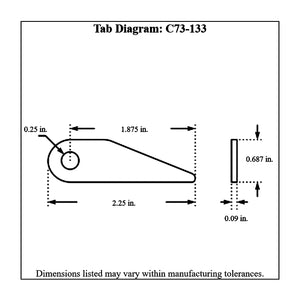 c73-133-4diagram Pro-werks 1/4 Inch Hole, 3/32 Inch Thick, 1-7/8 Inch Hole Height, Mild Steel Hinge Weld Bracket Each