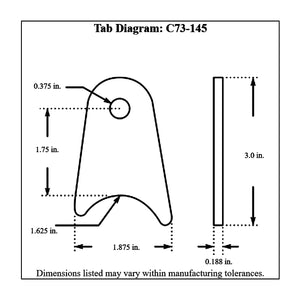 c73-145-4diagram_bff804ae-5022-47dd-ac7a-4a0d52c72fec Pro-werks 3/8 Inch Hole, 3/16 Inch Thick, 1-3/4 Inch Hole Height, 1-5/8 Inch Tube, Mild Steel Radius Weld Tab Each