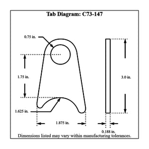 c73-147-4diagram_5105901d-2b2f-423b-a1da-58ab146c3861 Pro-werks 3/4 Inch Hole, 3/16 Inch Thick, 1-3/4 Inch Hole Height, 1-5/8 Inch Tube, Mild Steel Radius Weld Tab Each