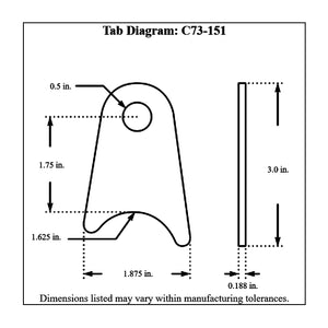 c73-151-4diagram_1_48bb2d0a-8a85-4e25-96cf-5f4b05f6ffcf Pro-werks 1/2 Inch Hole, 3/16 Inch Thick, 1-3/4 Inch Hole Height, 1-5/8 Inch Tube, Mild Steel Radius Weld Tab Each