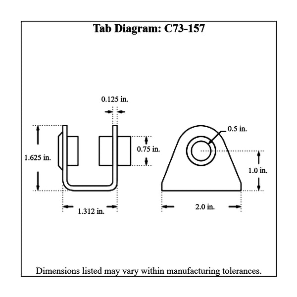 c73-157diagram 1/2 Inch Bolt Hole, Mild Steel Shock Weld Bracket Kit With Bushing Narrow: 1-1 4 Inch Flat Mount