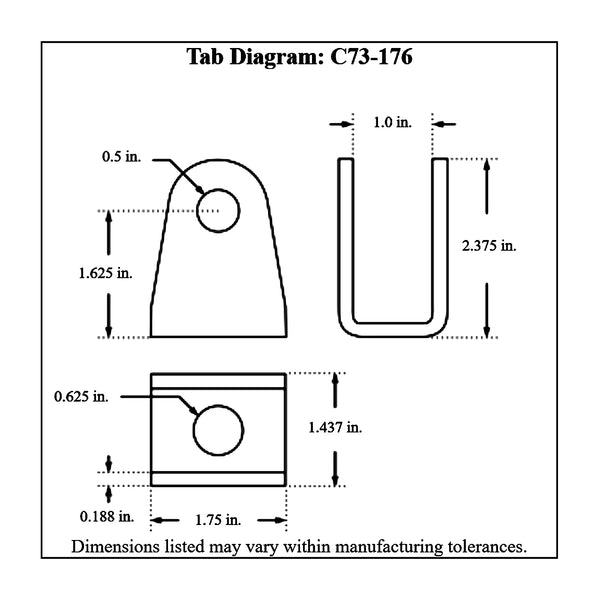 c73-176-20diagram Mild Steel Clevis Link Bracket 5 8 in. Side Mounting Hole Bag of 20