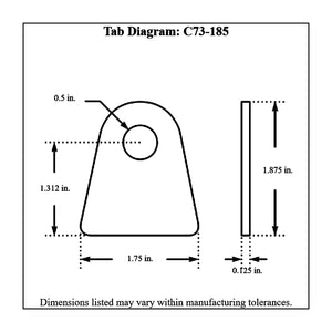 c73-185-4diagram Pro-werks 1/2 Inch Hole, 1/8 Inch Thick, 1-5/16 Inch Hole Height, Mild Steel Flat Weld Tab