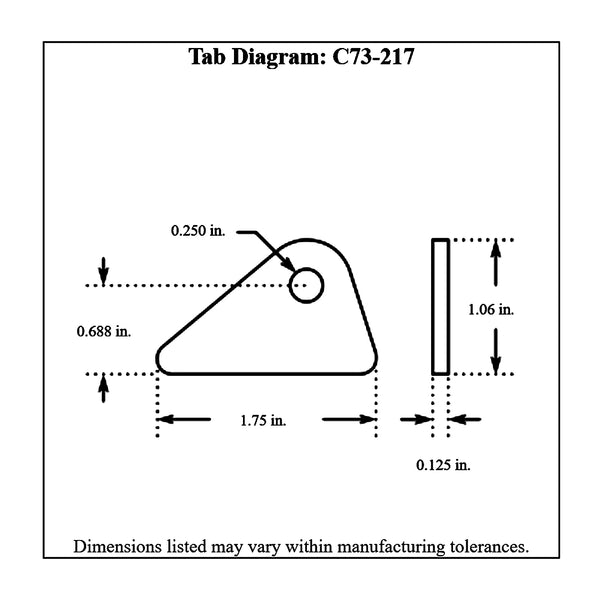 c73-217-4diagram 1/4 Inch Hole, 1/8 Inch Thick, 11/16 Inch Hole Height, Chromoly Flat Weld Tab, 4130N