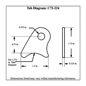 c73-224-4diagram_d50581ec-9528-438d-87db-722a469c135e Pro-werks 3/8 Inch Hole, 1/8 Inch Thick, 3/4 Inch Hole Height, 1-3/8 Inch Tube, Chromoly Radius Weld Tab, 4130N Each