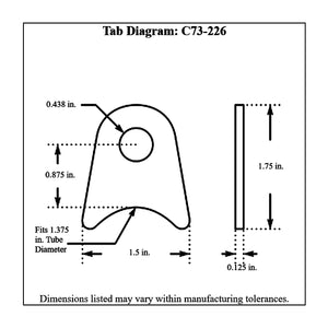 c73-226-4diagram_fa614d45-c63c-4683-849a-8525a288a33f Pro-werks 7/16 Inch Hole, 1/8 Inch Thick, 7/8 Inch Hole Height, 1-3/8 Inch Tube, Chromoly Radius Weld Tab, 4130N Each