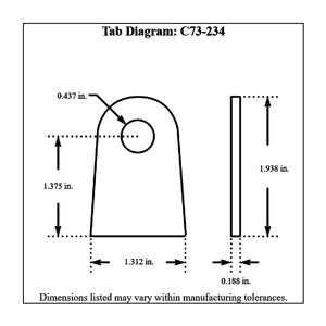 c73-234-4diagram_c0b10028-789f-4a03-9b69-fe1346219e86 Pro-werks 7/16 Inch Hole, 3/16 Inch Thick, 1-3/8 Inch Hole Height, Chromoly Flat Weld Tab, 4130N Each