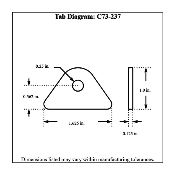 c73-237-4diagram 1/4 Inch Hole, 1/8 Inch Thick, 9/16 Inch Hole Height, Chromoly Flat Weld Tab, 4130N