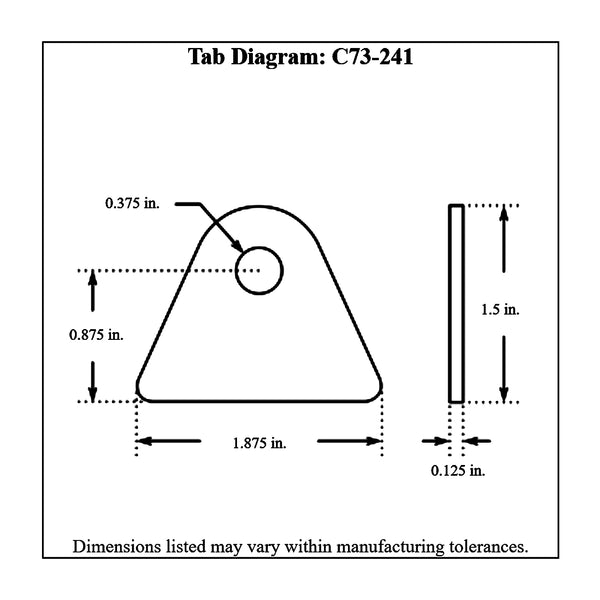 c73-241-4diagram 3/8 Inch Hole, 1/8 Inch Thick, 7/8 Inch Hole Height, Chromoly Flat Weld Tab, 4130N