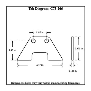 c73-266diagram 1/8 Inch Thick, 3/8 Inch Holes, 4130N Chromoly Rack Weld Bracket, Stiletto Tall: 2.375 Inch