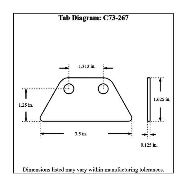 c73-267diagram 1/8 Inch Thick, 3/8 Inch Holes, Chromoly Rack Weld Bracket, Stiletto, 4130N Short: 1.625 Inch