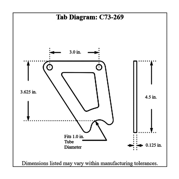 c73-269diagram 1/8 Inch Thick, Fits 1 Inch Diameter Tube, Chromoly Master Cylinder Weld Brackets, Side Mount, Pair, 4130N