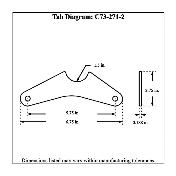 c73-271-2diagram 5/16 Inch Holes, 3/16 Inch Thick, Fits 1-1/2 Inch Tube, Chromoly Front Axle Weld Brackets, Pair, 4130N