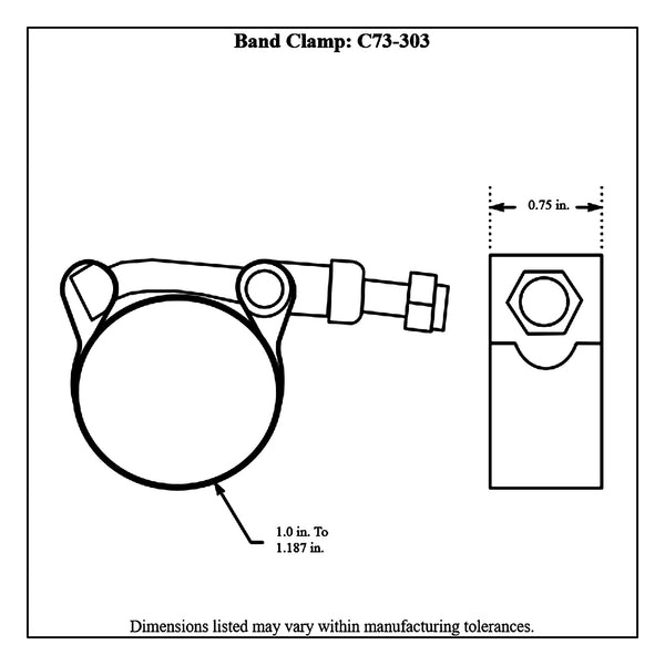 c73-303diagram Stainless T-Bolt Band Clamp 1.125 in. Diameter