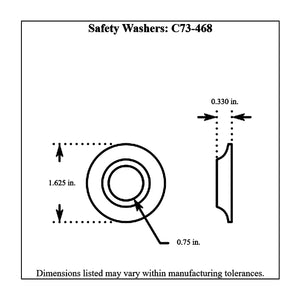 Dimensioned drawing of a Pro-Werks mild steel safety washer, 1.625 in. outside diameter, 0.75 in. bore and 0.330 in. thickness