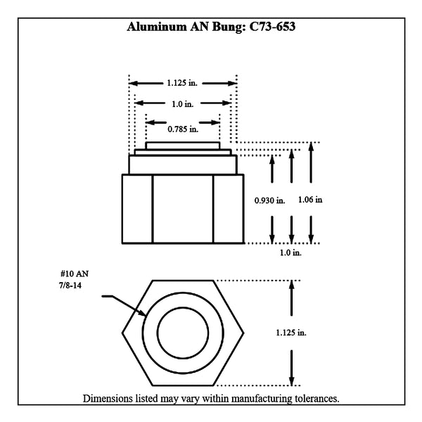 c73-653diagram AN Thread Weld Bung Female Aluminum -10 AN