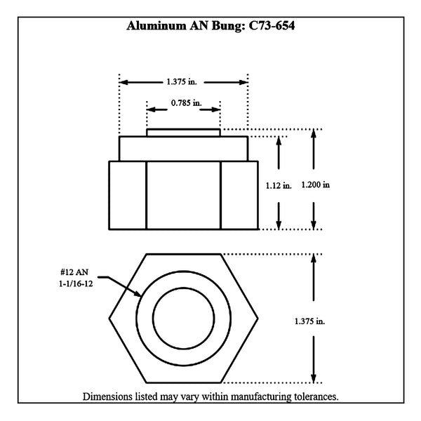 c73-654diagram AN Thread Weld Bung Female Aluminum -12 AN