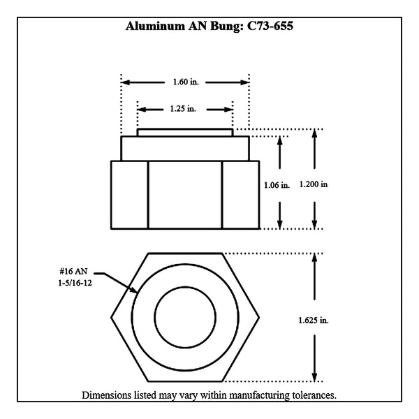 c73-655diagram AN Thread Weld Bung Female Aluminum -16 AN