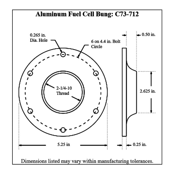 c73-705diagram2 Easy Turn Fill Cap with Lanyard Boss and Aluminum Fuel Cell Bung Silver 6 Bolt: 2-3 4 Inch Cap Black