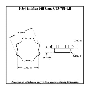 c73-707-blkdiagram Pro-werks Easy Turn Fuel Cell Filler Cap with Lanyard Boss and 12-Bolt Aluminum Fuel Cell Bung Black 6 Bolt: 2-3 4 Inch Cap Blue