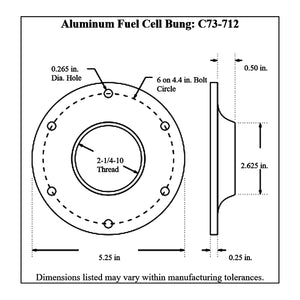 c73-707diagram2 Pro-werks Easy Turn Fuel Cell Filler Cap with Lanyard Boss and 6-Bolt Aluminum Fuel Cell Bung Silver 6 Bolt: 2-3 4 Inch Cap Blue