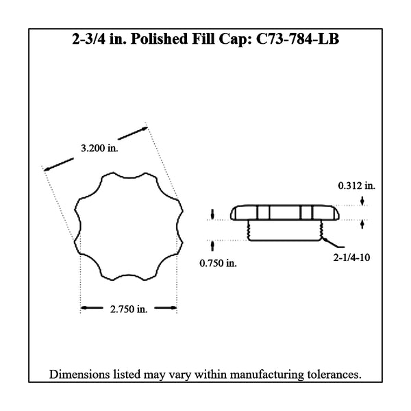 c73-709-blkdiagram Easy Turn Fill Cap with Lanyard Boss and Aluminum Fuel Cell Bung Black 6 Bolt: 2-3 4 Inch Cap Polished