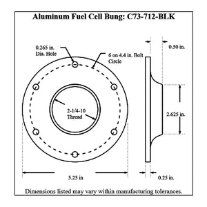 c73-709-blkdiagram2 Pro-werks Easy Turn Fuel Cell Filler Cap with Lanyard Boss and 6-Bolt Aluminum Fuel Cell Bung Black 6 Bolt: 2-3 4 Inch Cap Polished