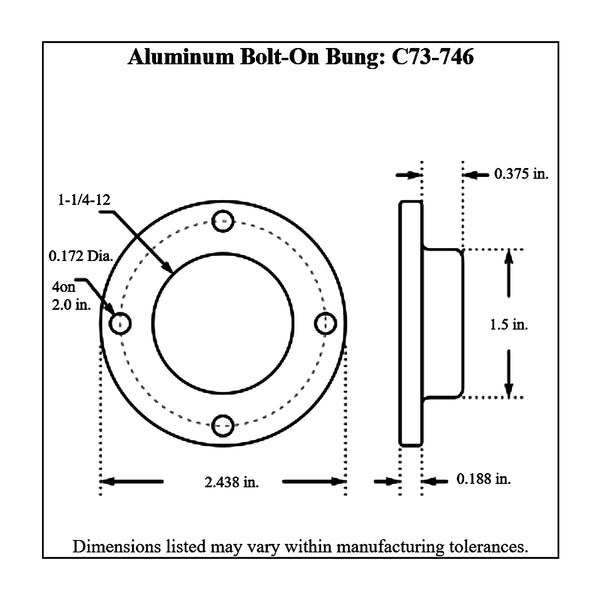 c73-735-bdiagram2 Easy Turn Fill Cap with Aluminum Bolt-On Bung 1-5 8 Inch without Lanyard Boss Black