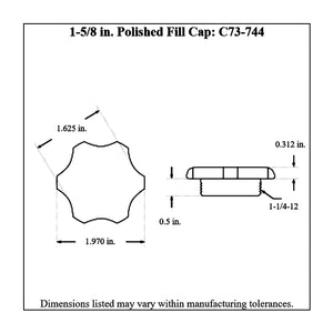 c73-739-bdiagram Pro-werks Easy Turn Filler Cap with Aluminum Bolt-On Bung 1-5 8 Inch without Lanyard Boss Polished