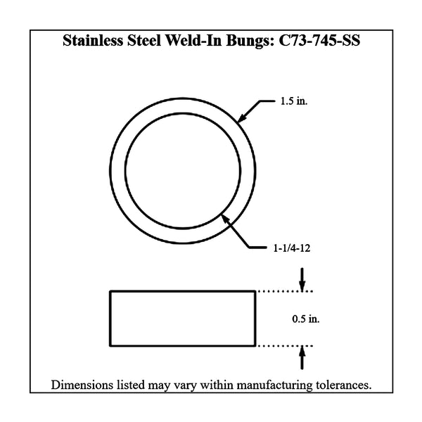 c73-745-ssdiagram Weld Fill Cap Bung Stainless Steel For 1-5 8 Inch Fill Cap 1 2 Inch Tall