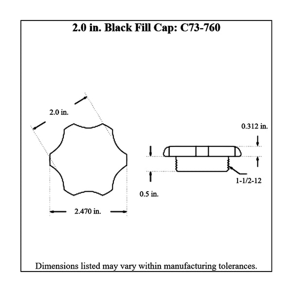 c73-755-bdiagram Easy Turn Fill Cap with Aluminum Bolt-On Bung 2 Inch without Lanyard Boss Black