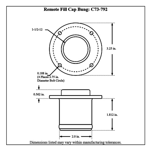 c73-756-h2diagram2 Easy Turn Fill Cap with Aluminum Remote Mount Bung 2 Inch without Lanyard Boss Remote Mount: 2 Inch Hose Red