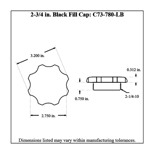 c73-775-bdiagram Easy Turn Fill Cap with Aluminum Bolt-On Bung 2-3 4 Inch with Lanyard Boss Black