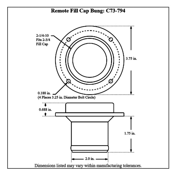 c73-775-h2diagram2 Easy Turn Fill Cap with Aluminum Remote Mount Bung 2-3 4 Inch with Lanyard Boss Remote Mount: 2 Inch Hose Black