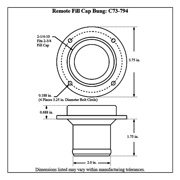 c73-776-h2diagram2 Easy Turn Fill Cap with Aluminum Remote Mount Bung 2-3 4 Inch with Lanyard Boss Remote Mount: 2 Inch Hose Red