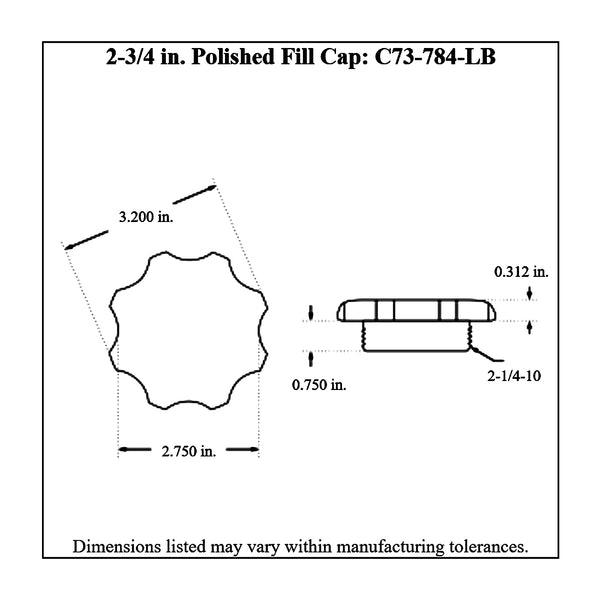 c73-779-bdiagram Easy Turn Fill Cap with Aluminum Bolt-On Bung 2-3 4 Inch with Lanyard Boss Polished