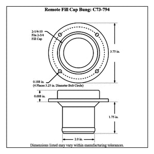 c73-779-h2diagram2 Pro-werks Easy Turn Filler Cap with Aluminum Remote Mount Bung 2-3 4 Inch with Lanyard Boss Remote Mount: 2 Inch Hose Polished