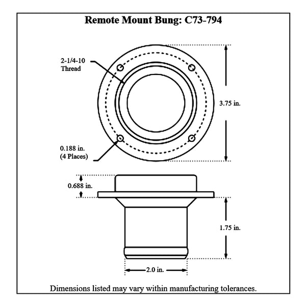 c73-794diagram Aluminum Remote Mount Fill Cap Bung Remote Mount: 2 Inch Hose 2-3 4 Inch Silver