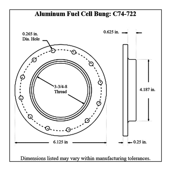 c74-715diagram2 Easy Turn Fill Cap with Lanyard Boss and Aluminum Fuel Cell Bung Silver 12 Bolt: 4-1 4 Inch Cap Black