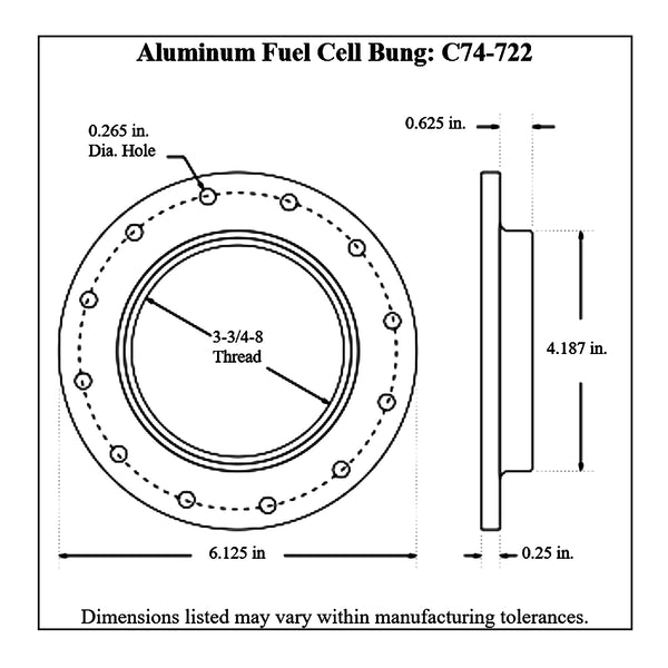 c74-716diagram2 Easy Turn Fill Cap with Lanyard Boss and Aluminum Fuel Cell Bung Silver 12 Bolt: 4-1 4 Inch Cap Red