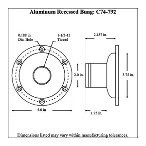 c74-759-h2diagram2 Pro-werks Easy Turn Filler Cap with Aluminum Recessed Remote Mount Bung 2 Inch without Lanyard Boss Recessed Remote Mount: 2 Inch Hose Polished